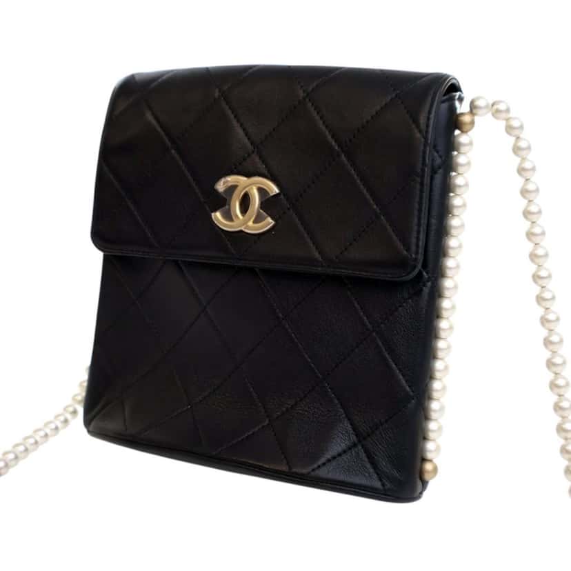 Chanel Small Quilted Calfskin About Pearls Hobo Black Leather Good condition - Inside View