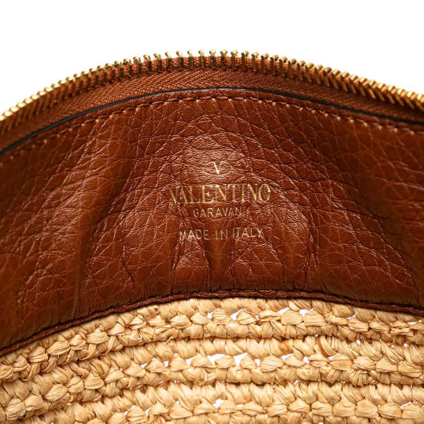 Valentino Large Raffia Rockstud Zip Pouch Brown Good condition - Box View