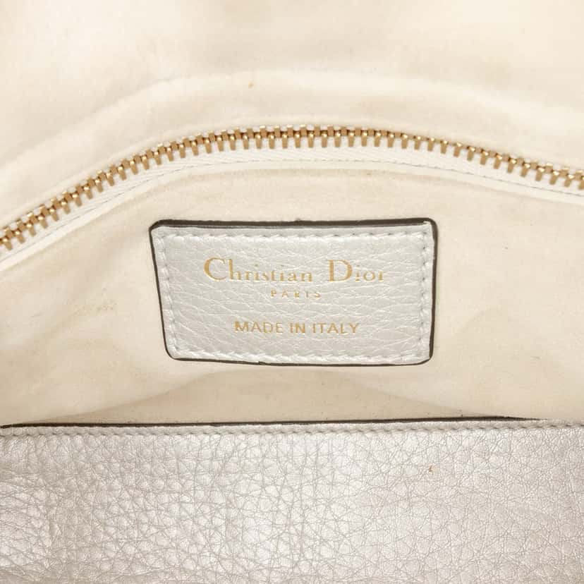 Dior Mini Metallic Grained Calfskin Cannage Lady Dior Silver Leather Very good condition - Box View