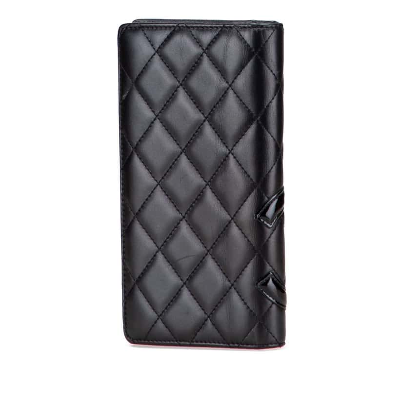 Chanel Quilted Lambskin Cambon Ligne Bifold Wallet Black Leather Good condition - Back View
