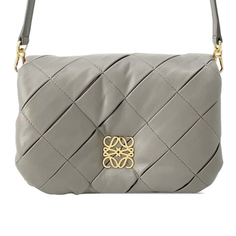Loewe Quilted Lambskin Goya Puffer Bag Grey Leather Good condition - Front View