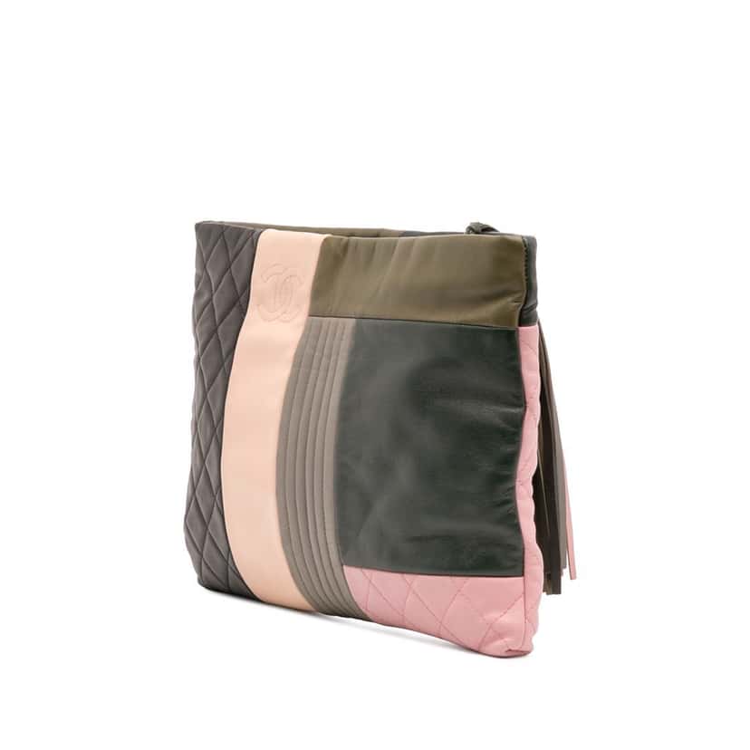 Chanel Large Lambskin Colorblock Patchwork O Case Green Leather Good condition - Back View