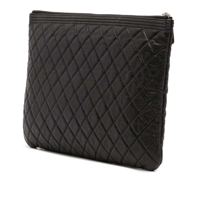 Chanel Large Quilted Caviar Boy O Case Clutch Black Leather Good condition - Back View