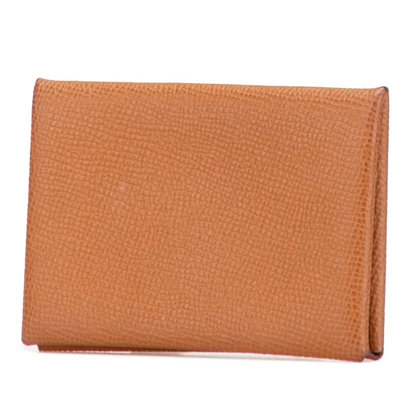 Hermès Epsom Calvi Card Holder Brown Leather Good condition - Back View