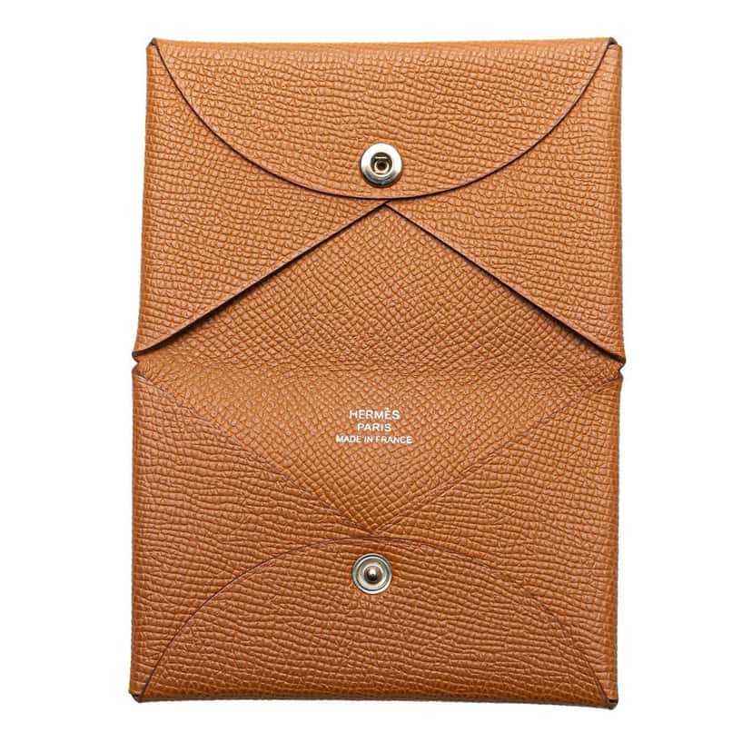 Hermès Epsom Calvi Card Holder Brown Leather Good condition - Model View