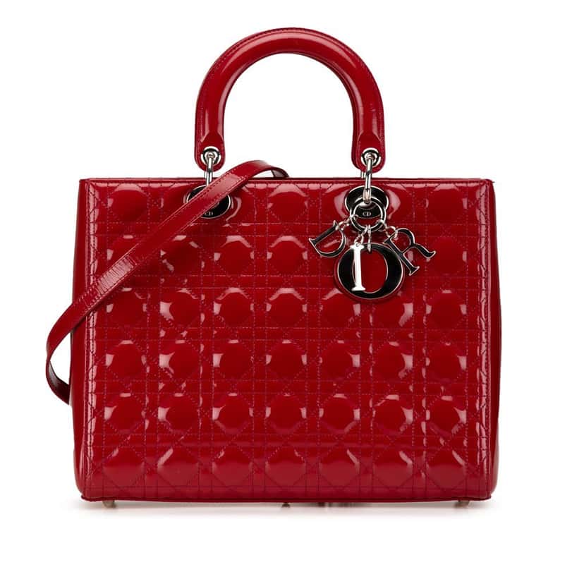 Dior Large Patent Cannage Lady Dior Red Leather Very good condition - Front View