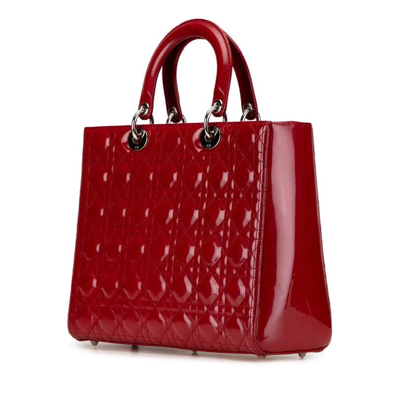 Dior Large Patent Cannage Lady Dior Red Leather Very good condition - Back View