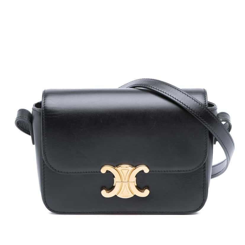 Celine Teen Shiny Calfskin Triomphe Crossbody Black Leather Good condition - Front View