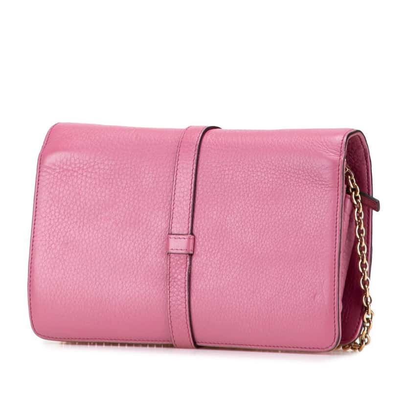 Gucci Pebbled Calfskin Piston Broadway Evening Bag Pink Leather Good condition - Back View