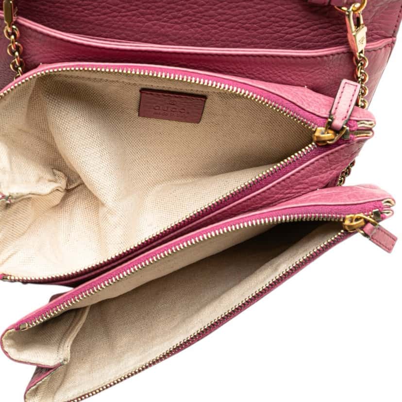 Gucci Pebbled Calfskin Piston Broadway Evening Bag Pink Leather Good condition - Model View