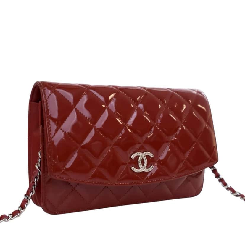 Chanel Quilted Patent Brilliant Wallet On Chain Red Leather Good condition - Back View