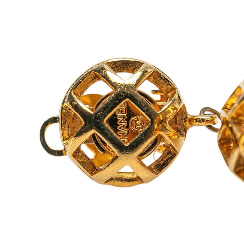 Chanel Gold Plated CC Bird Cage Drop Clip On Earrings Gold Metal Good condition - Inside View