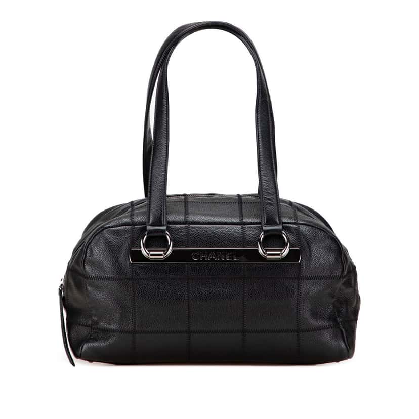 Chanel Choco Bar Caviar Shoulder Bag Black Leather Good condition - Front View