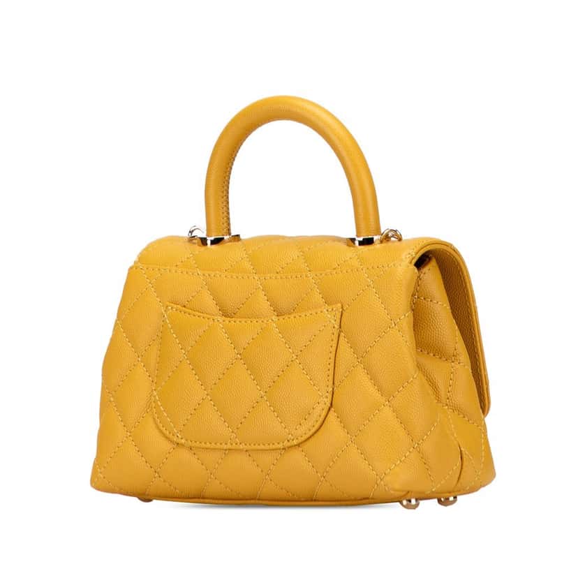 Chanel Extra Mini Quilted Caviar Coco Top Handle Bag Yellow Leather Good condition - Back View