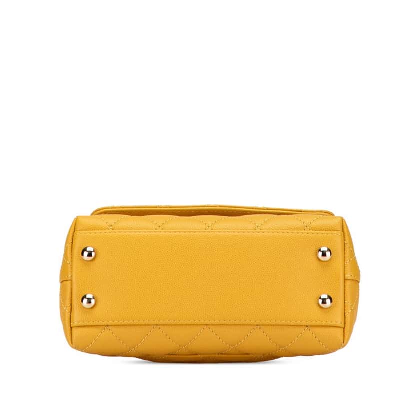 Chanel Extra Mini Quilted Caviar Coco Top Handle Bag Yellow Leather Good condition - Inside View