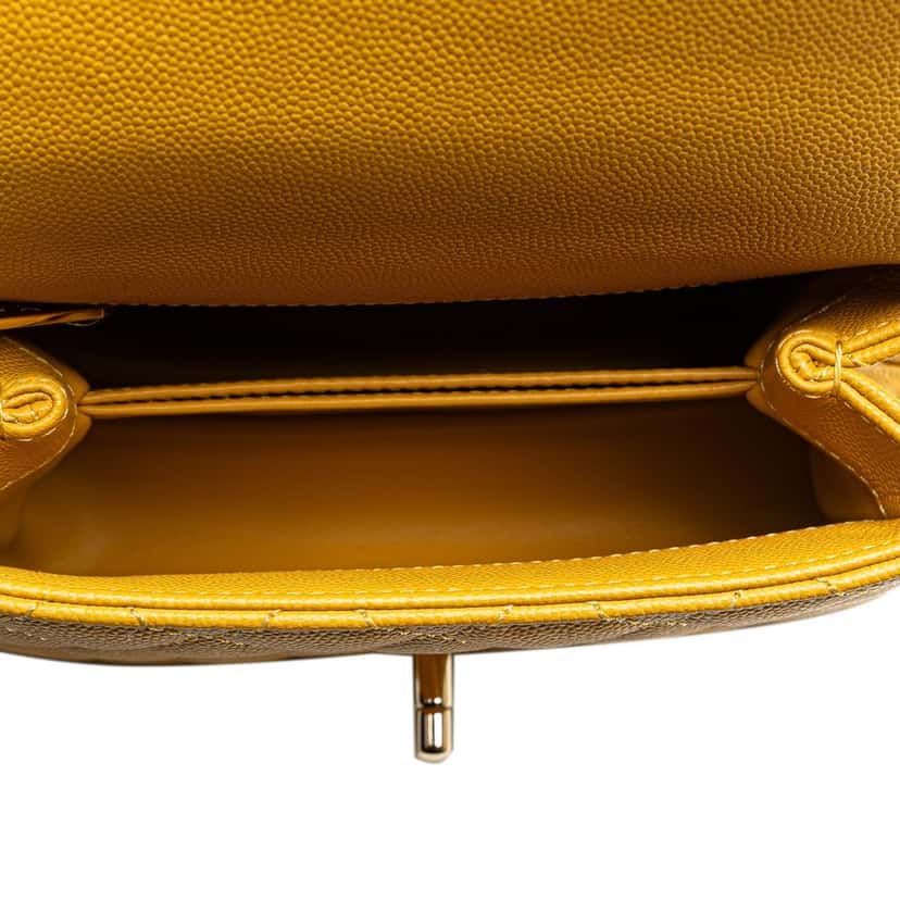 Chanel Extra Mini Quilted Caviar Coco Top Handle Bag Yellow Leather Good condition - Model View