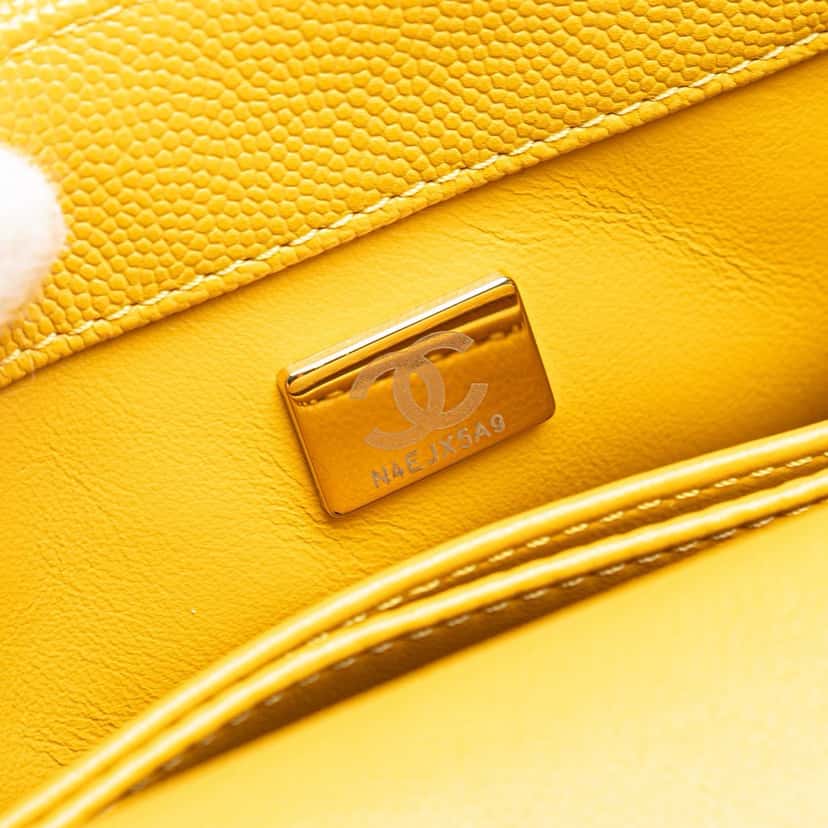 Chanel Extra Mini Quilted Caviar Coco Top Handle Bag Yellow Leather Good condition - Box View