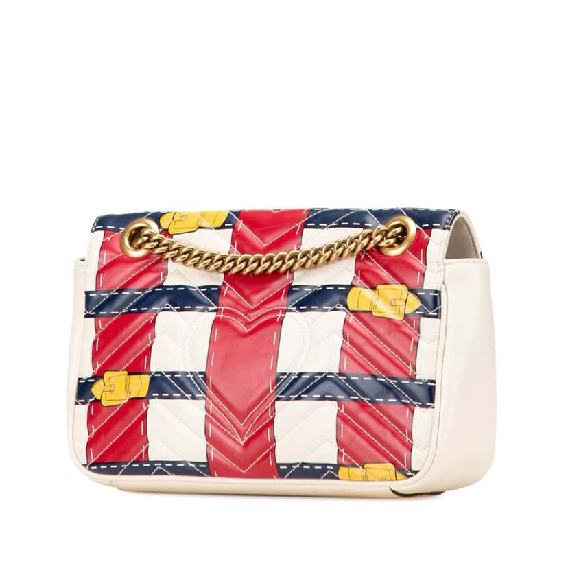 Gucci Medium GG Marmont Matelasse Leather Trompe L oeil Shoulder Bag White Leather Good condition - Back View