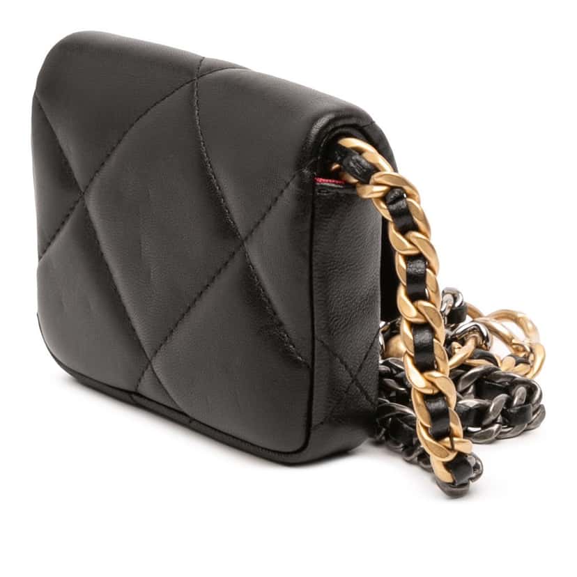 Chanel Lambskin 19 Flap Coin Purse With Chain Black Leather Good condition - Back View