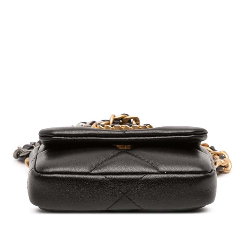 Chanel Lambskin 19 Flap Coin Purse With Chain Black Leather Good condition - Inside View