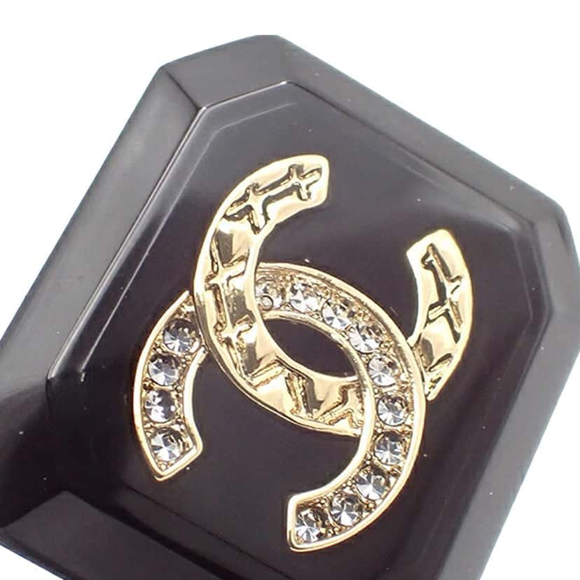 Chanel Resin Gold Plated CC Rhinestone Brooch Black Good condition - Inside View