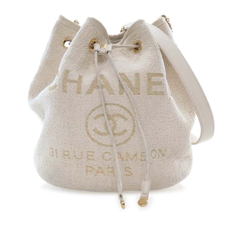 Chanel Small Tweed Deauville Drawstring Bucket Bag White Tweed Good condition - Front View