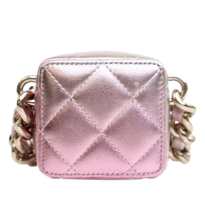 Chanel Mini Metallic Lambskin Coco Punk Cube Bag Pink Leather Good condition - Inside View