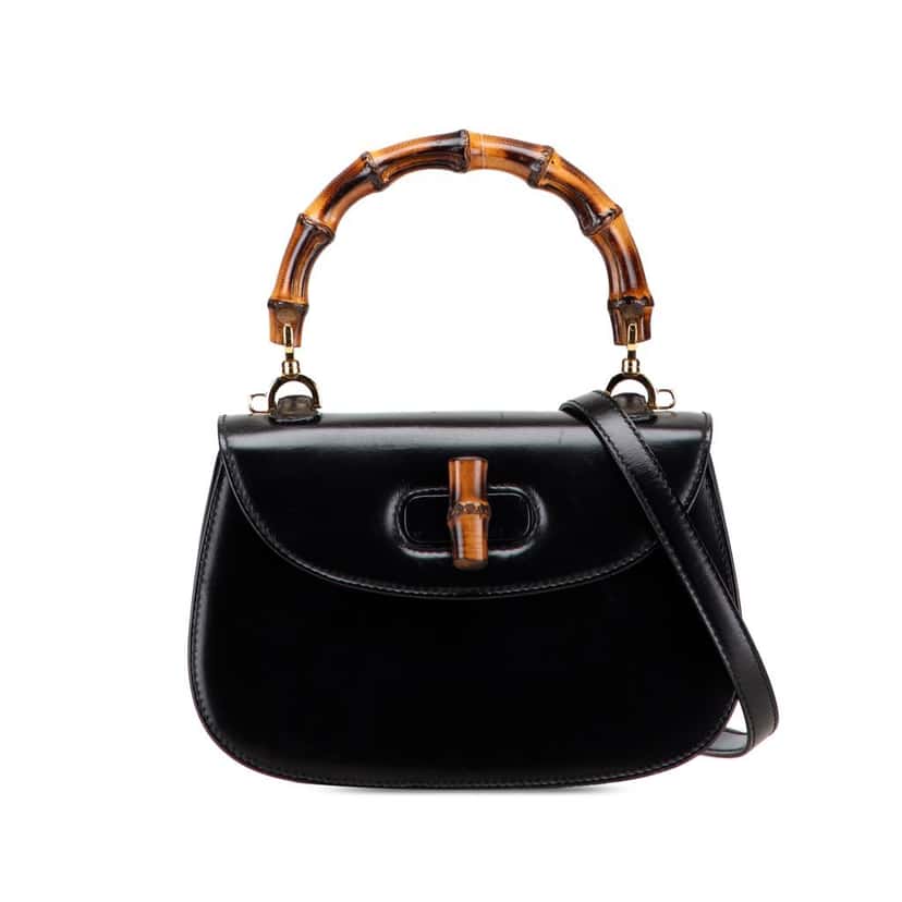 Gucci Calfskin Bamboo Night Black Leather Good condition - Front View