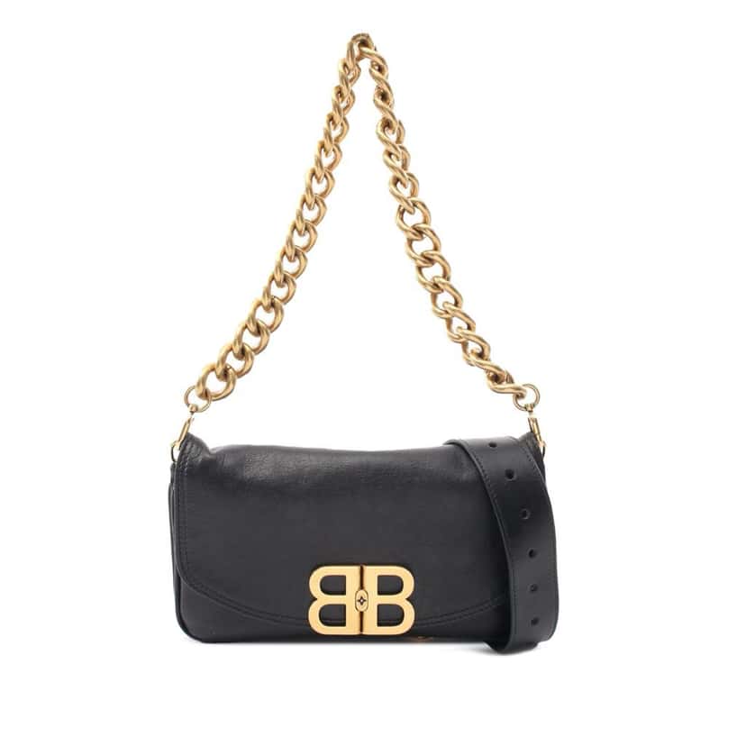 Balenciaga Small Leather BB Soft Flap Satchel Black Leather Good condition - Front View