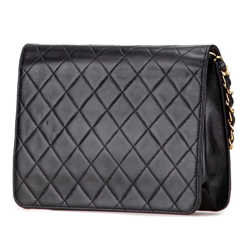 Chanel Small CC Quilted Lambskin Single Flap Black Leather Good condition - Back View