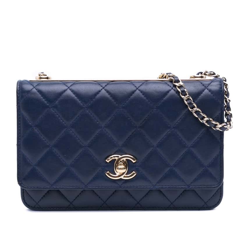 Chanel Lambskin Trendy CC Wallet On Chain Blue Leather Good condition - Front View