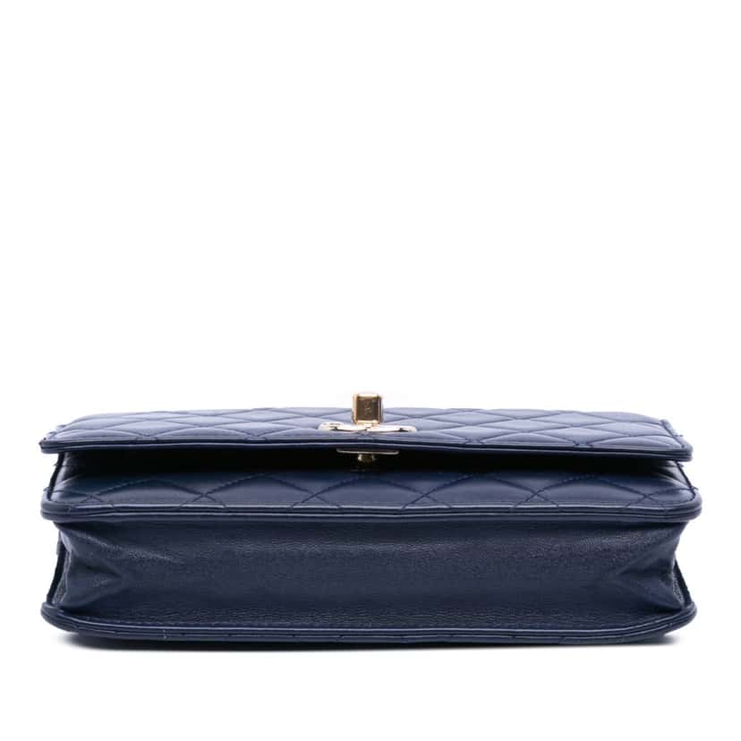 Chanel Lambskin Trendy CC Wallet On Chain Blue Leather Good condition - Inside View