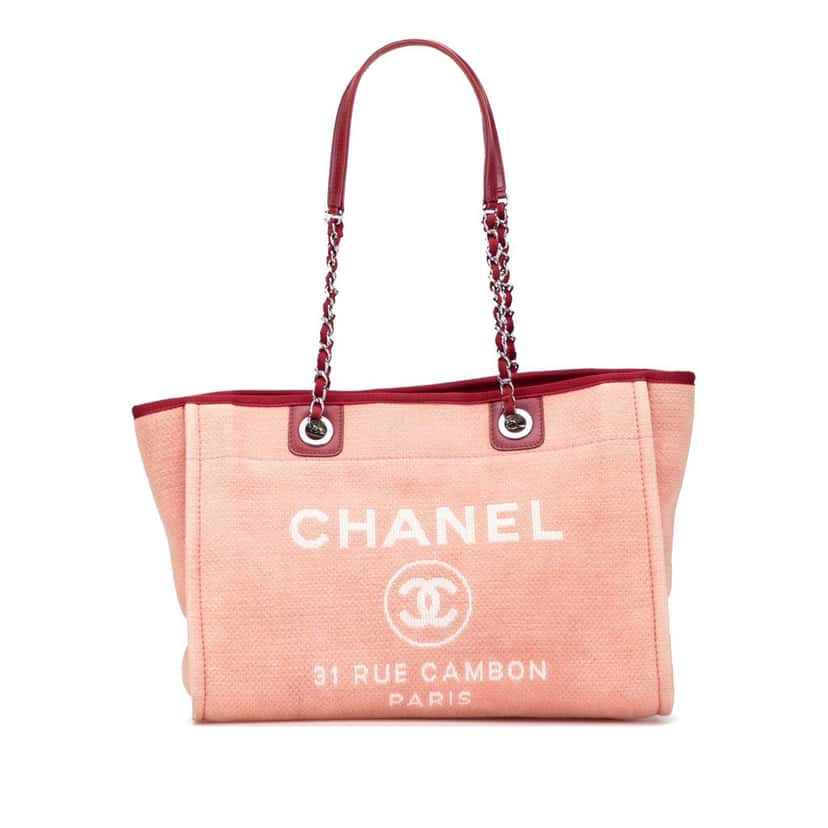 Chanel Small Canvas Deauville Tote Pink Canvas Good condition - Front View