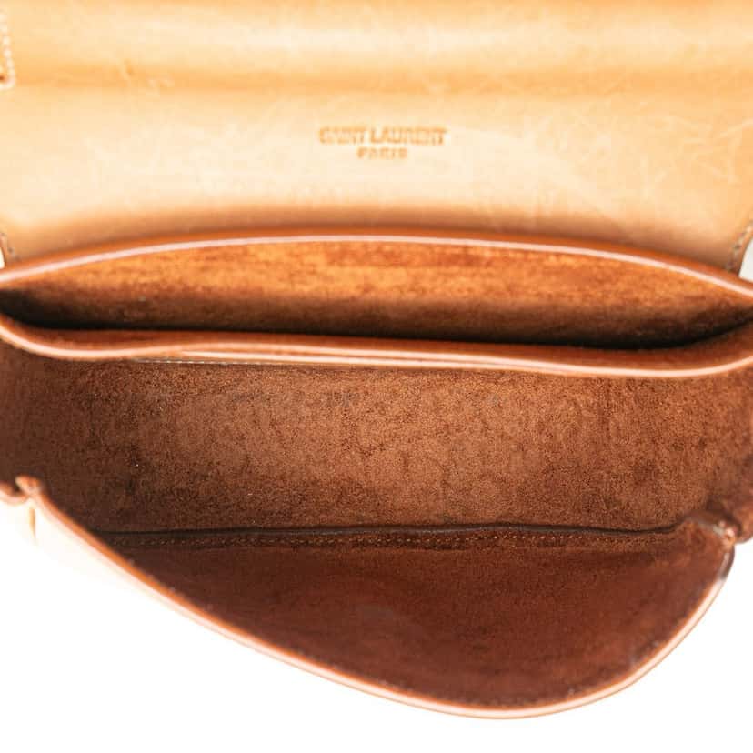 Saint Laurent Small Calfskin and Canvas Kaia Crossbody Brown Leather Good condition - Model View