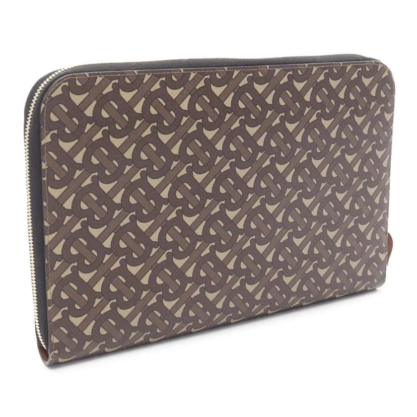 Burberry TB Monogram Coated Canvas Clutch Brown Canvas Good condition - Back View