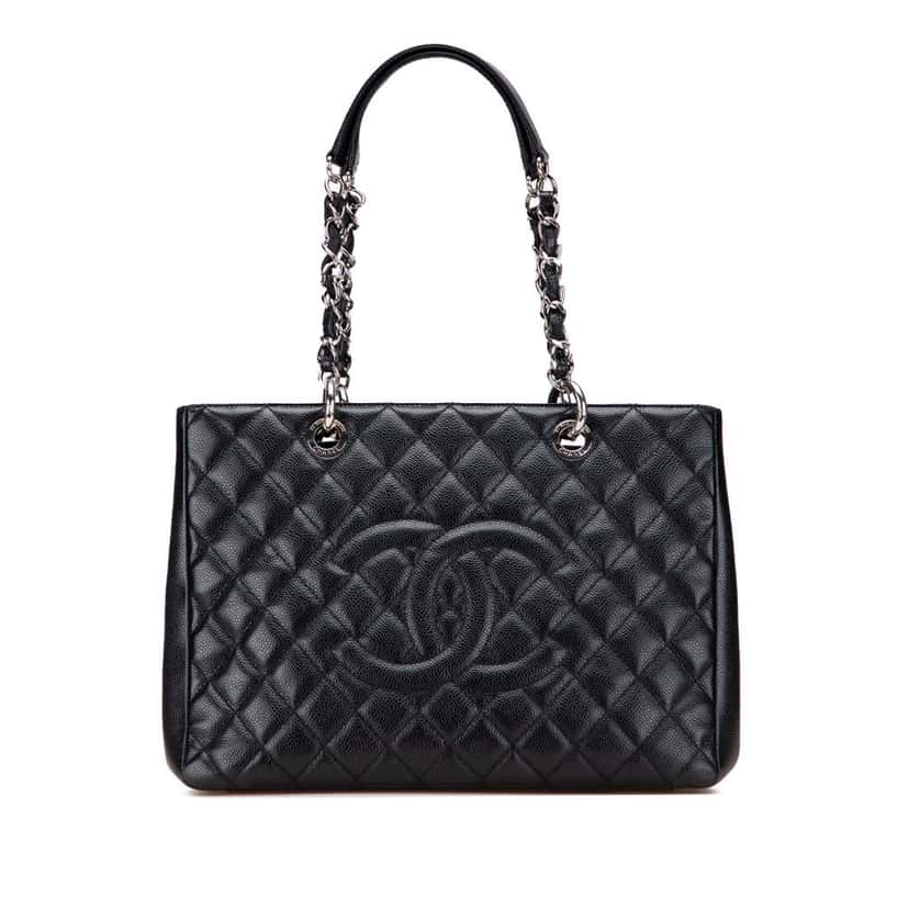 Chanel Caviar Grand Shopping Tote Black Leather Good condition - Front View