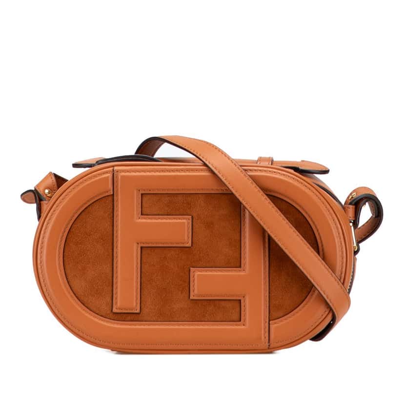 Fendi Mini Goatskin Trimmed Suede O Lock Camera Case Brown Leather Good condition - Front View