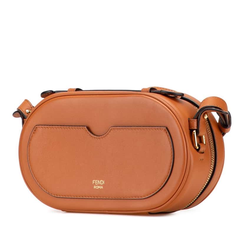 Fendi Mini Goatskin Trimmed Suede O Lock Camera Case Brown Leather Good condition - Back View