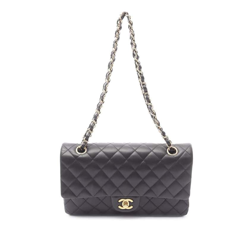 Chanel Medium Classic Lambskin Double Flap Black Leather Good condition - Front View