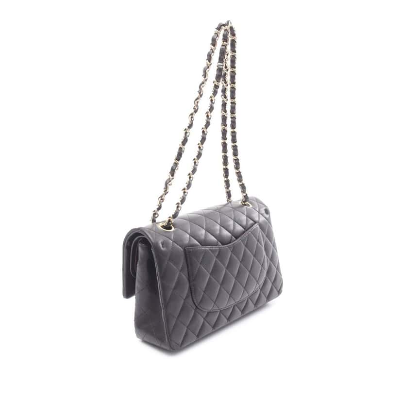Chanel Medium Classic Lambskin Double Flap Black Leather Good condition - Back View