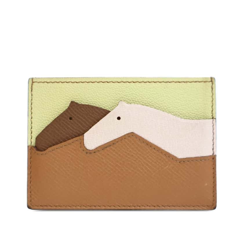Hermès Chevre Mysore and Epsom Les Petits Chevaux Card Holder Brown Leather Good condition - Front View