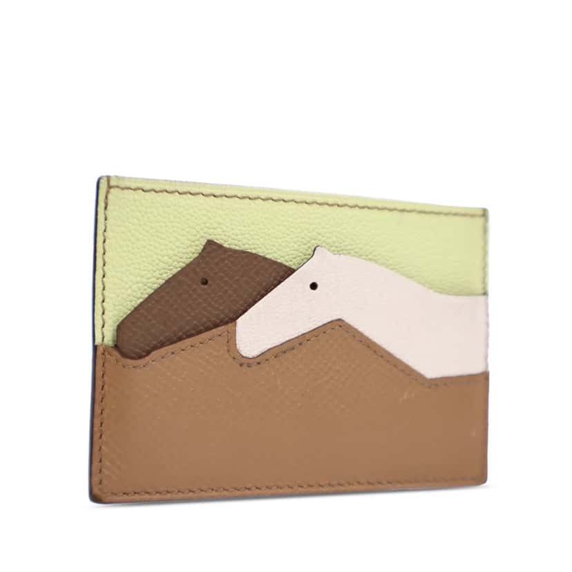 Hermès Chevre Mysore and Epsom Les Petits Chevaux Card Holder Brown Leather Good condition - Back View