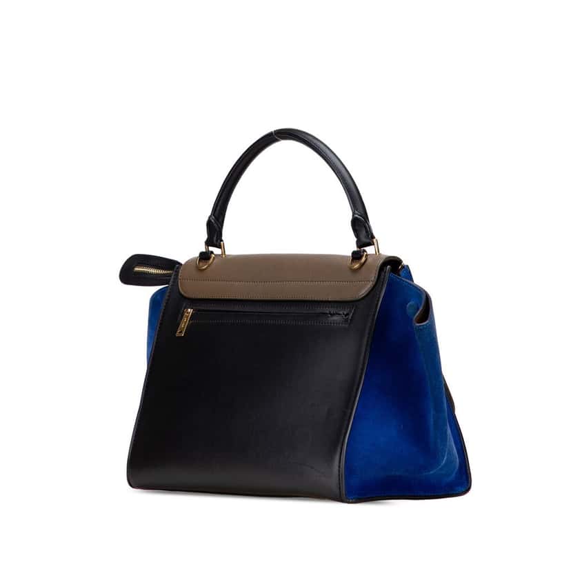 Celine Medium Tricolor Leather Trapeze Satchel Black Leather Good condition - Back View