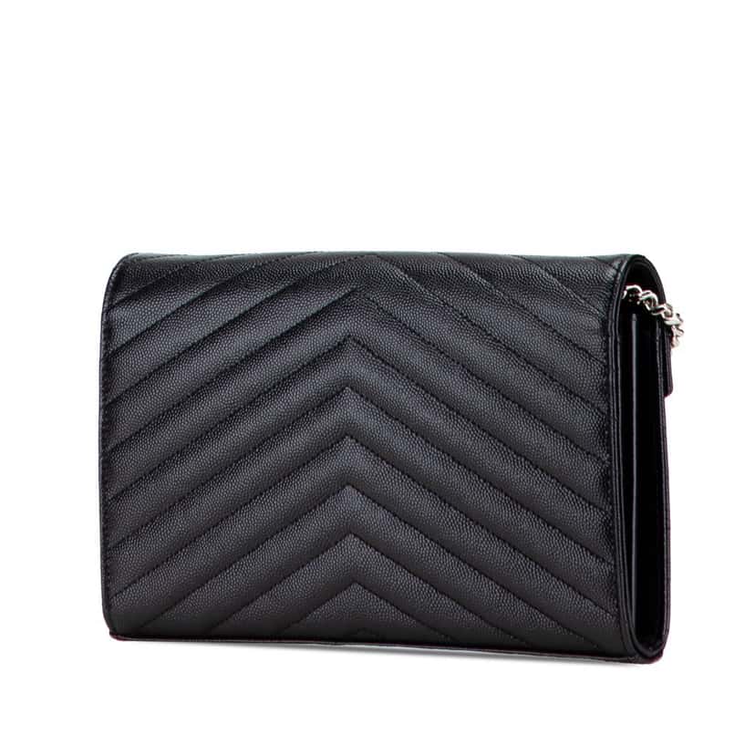 Saint Laurent Grain De Poudre Cassandre Envelope Chain Wallet Black Leather Good condition - Back View
