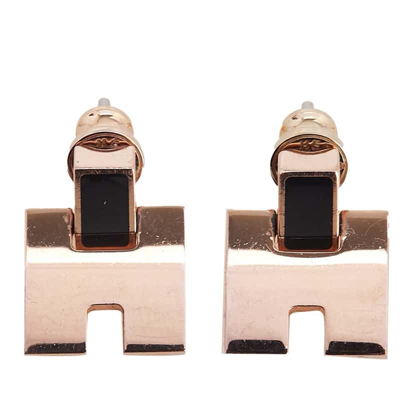 Hermès Rose Gold Plated Enamel Eileen Push Back Earrings Pink Metal Good condition - Front View