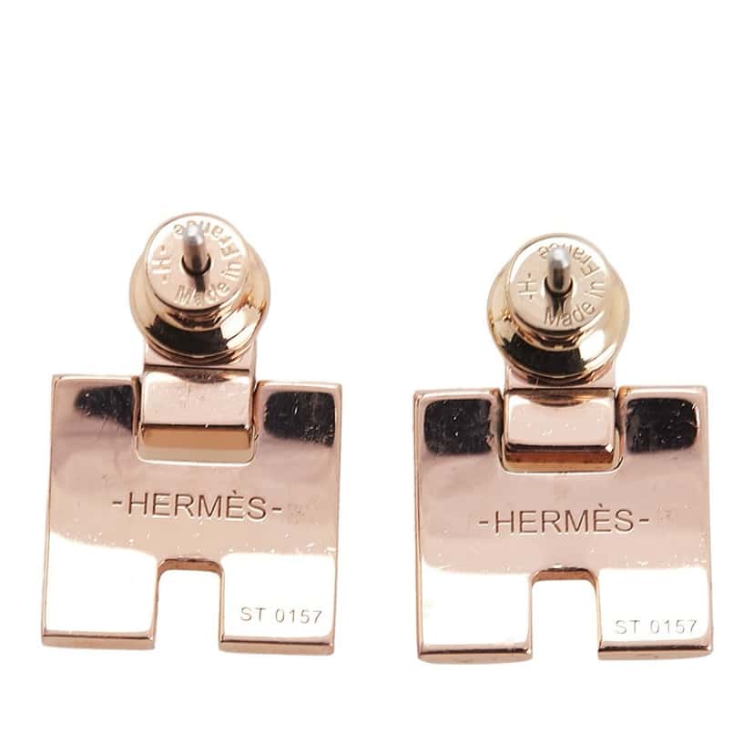 Hermès Rose Gold Plated Enamel Eileen Push Back Earrings Pink Metal Good condition - Back View