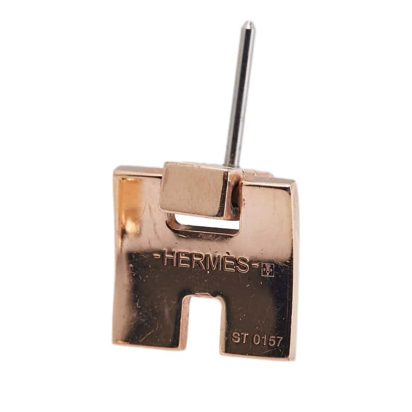 Hermès Rose Gold Plated Enamel Eileen Push Back Earrings Pink Metal Good condition - Box View
