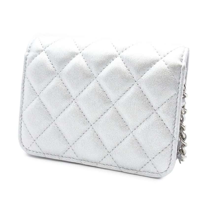 Chanel Quilted Metallic Lambskin Crystal Star Chain Flap Silver Leather Good condition - Back View