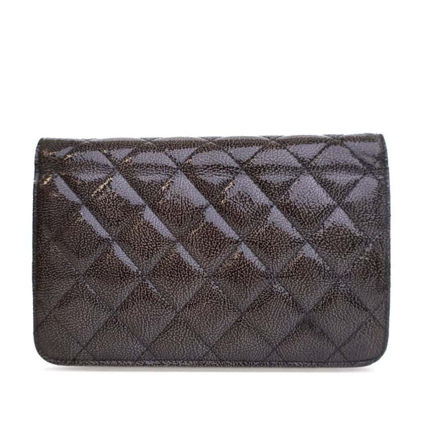 Chanel CC Quilted Shiny Crumpled Calfskin Wallet on Chain Brown Leather Good condition - Back View
