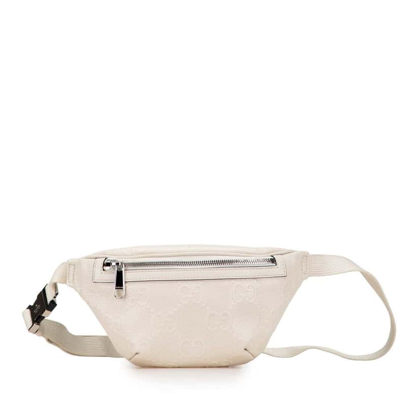 Gucci GG Embossed Perforated Leather Belt Bag White Leather Good condition - Front View